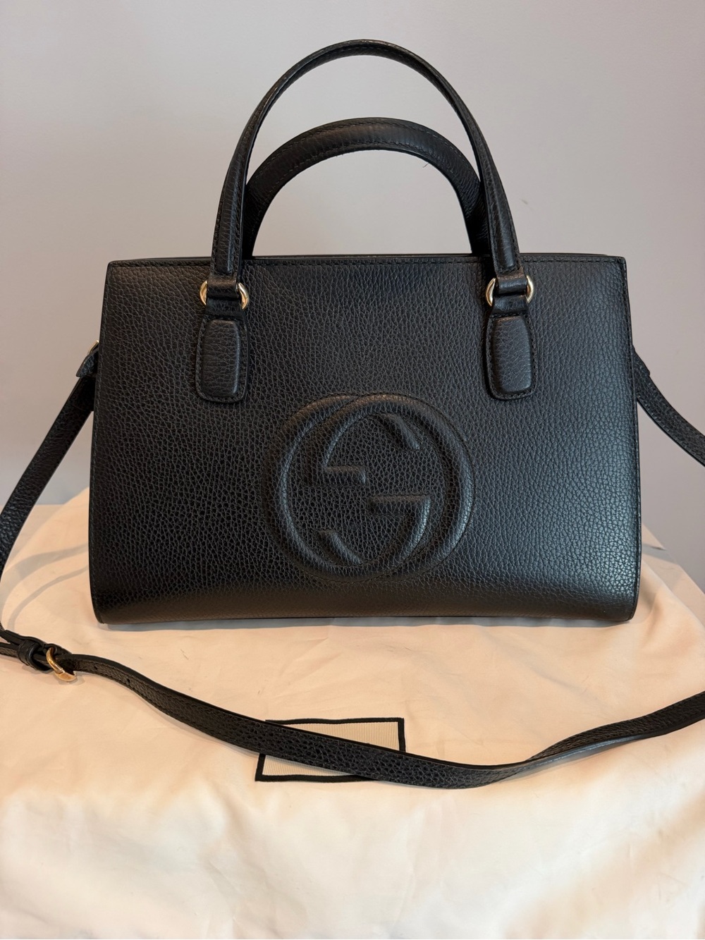 Authentic Gucci Soho Black Leather Top Handle Satchel
